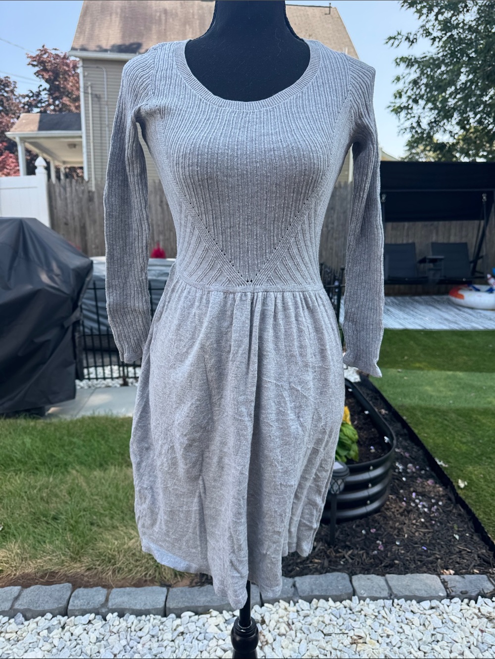 American Eagle Outfitters Light Gray Ribbed Sweater Dress
